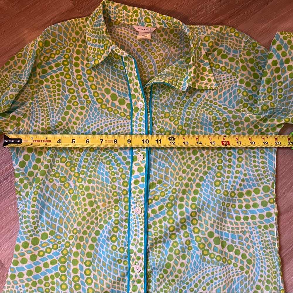 Trina Turk Green Yellow Button Front Shirt Dress Size Large cotton belted - Picture 7 of 8